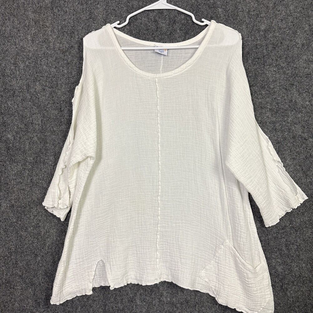 Sea Breeze Top Blouse  Womens S White Bubble Gauze Beach Artsy